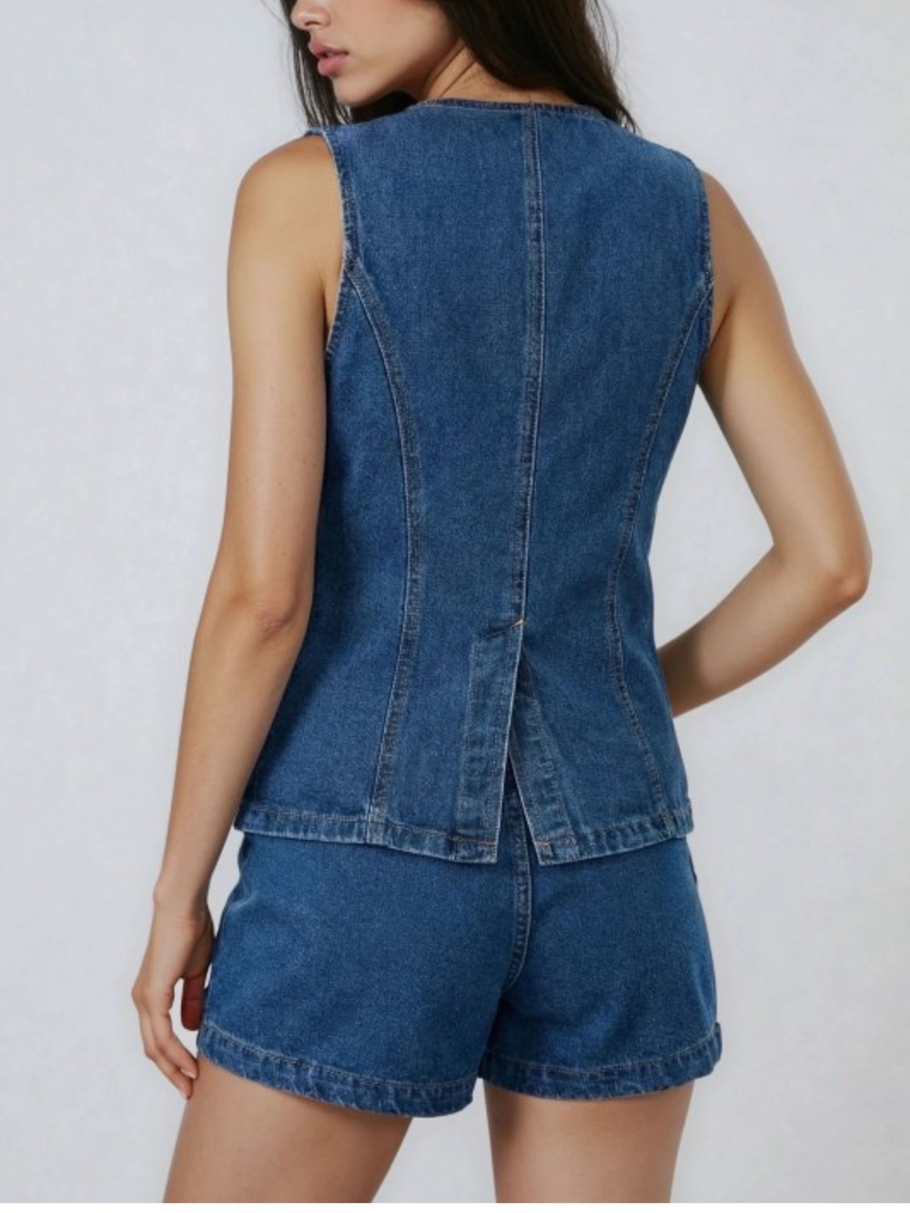 ShopEvelynne Light Blue Denim Vest & Shorts Set - Picture 4 of 4